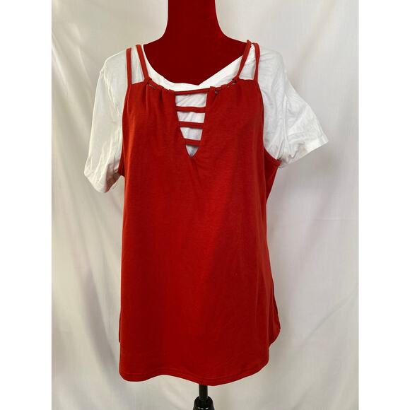 Woman’s red 2XL spaghetti strap halter top with V-neck panel, cute and sexy - Picture 1 of 5